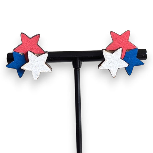 America Star Layered Wood Stud Earrings