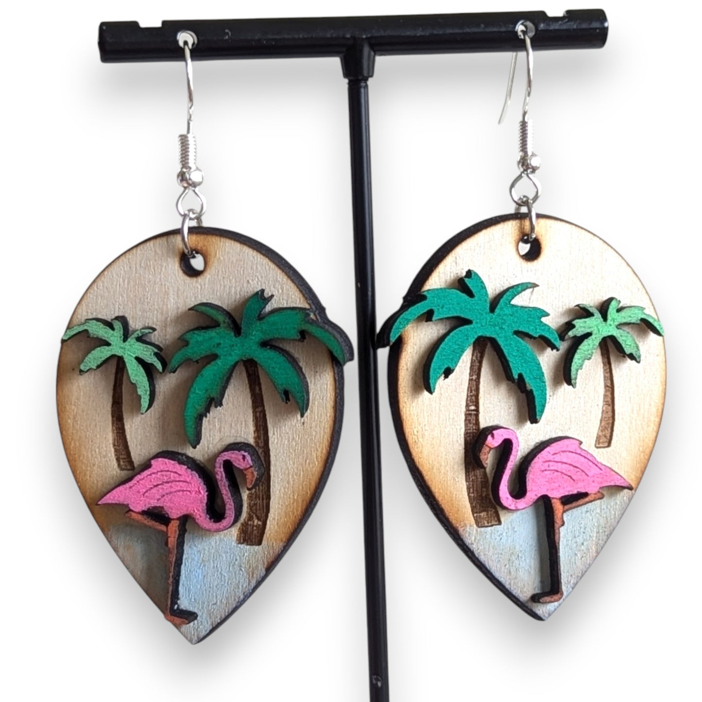 Flamingo Layered Wood Earrings