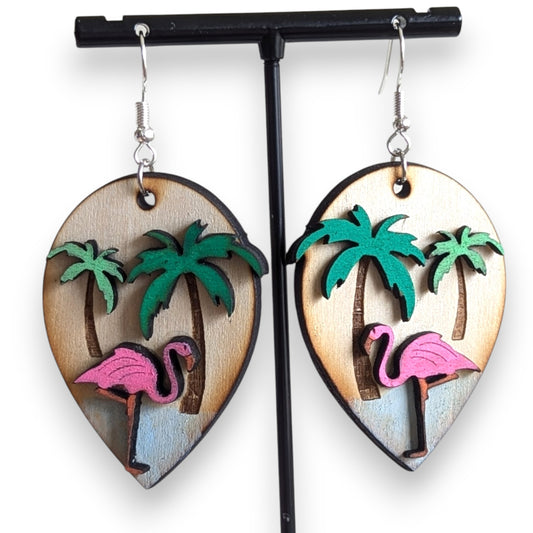 Flamingo Layered Wood Earrings