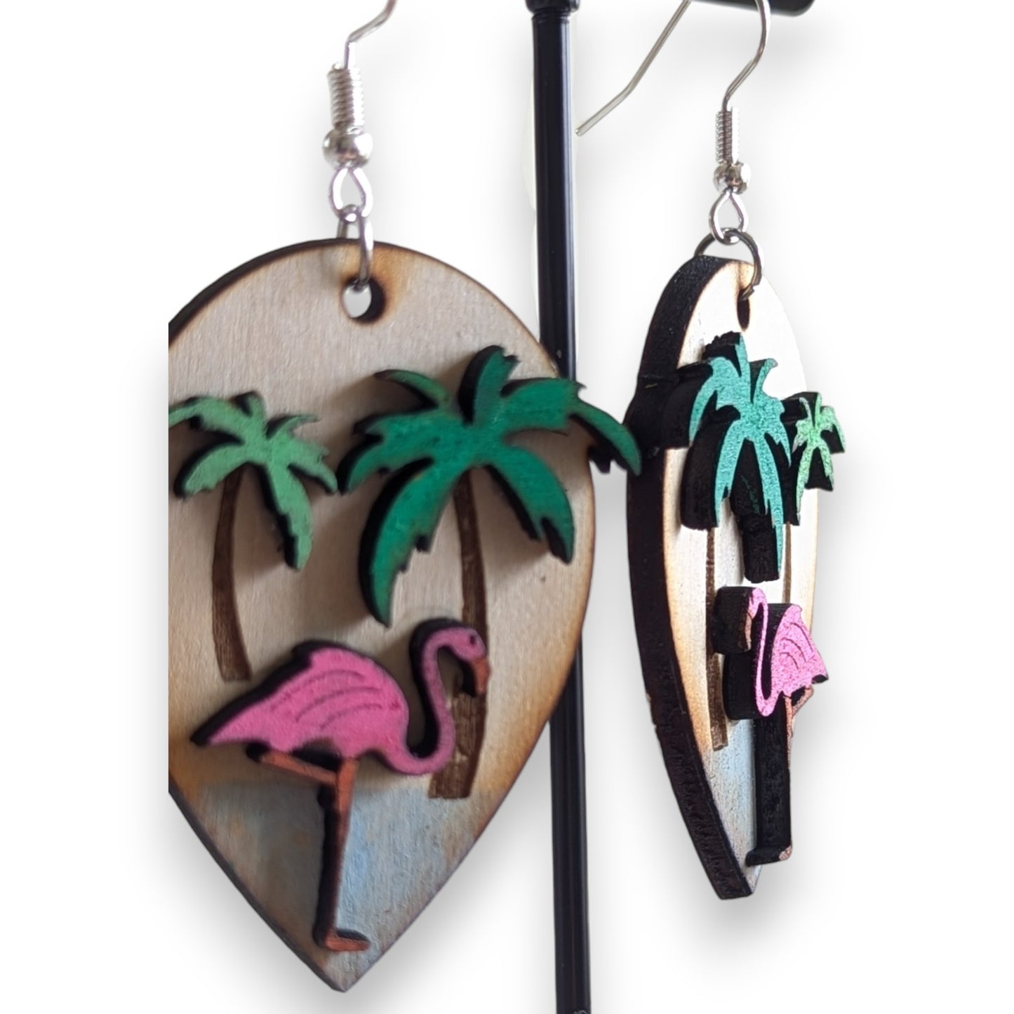 Flamingo Layered Wood Earrings