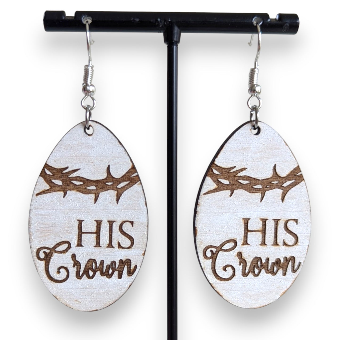 His Crown Wood Earrings