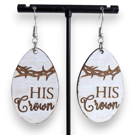 His Crown Wood Earrings