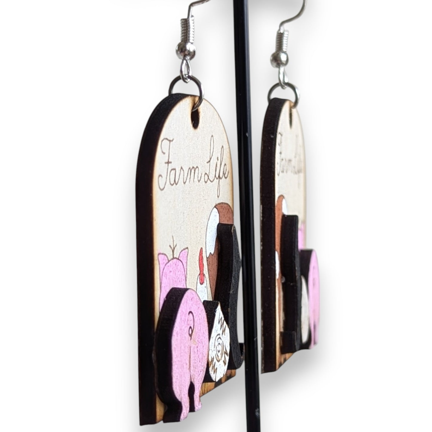 Farm Life Layered Wood Earrings