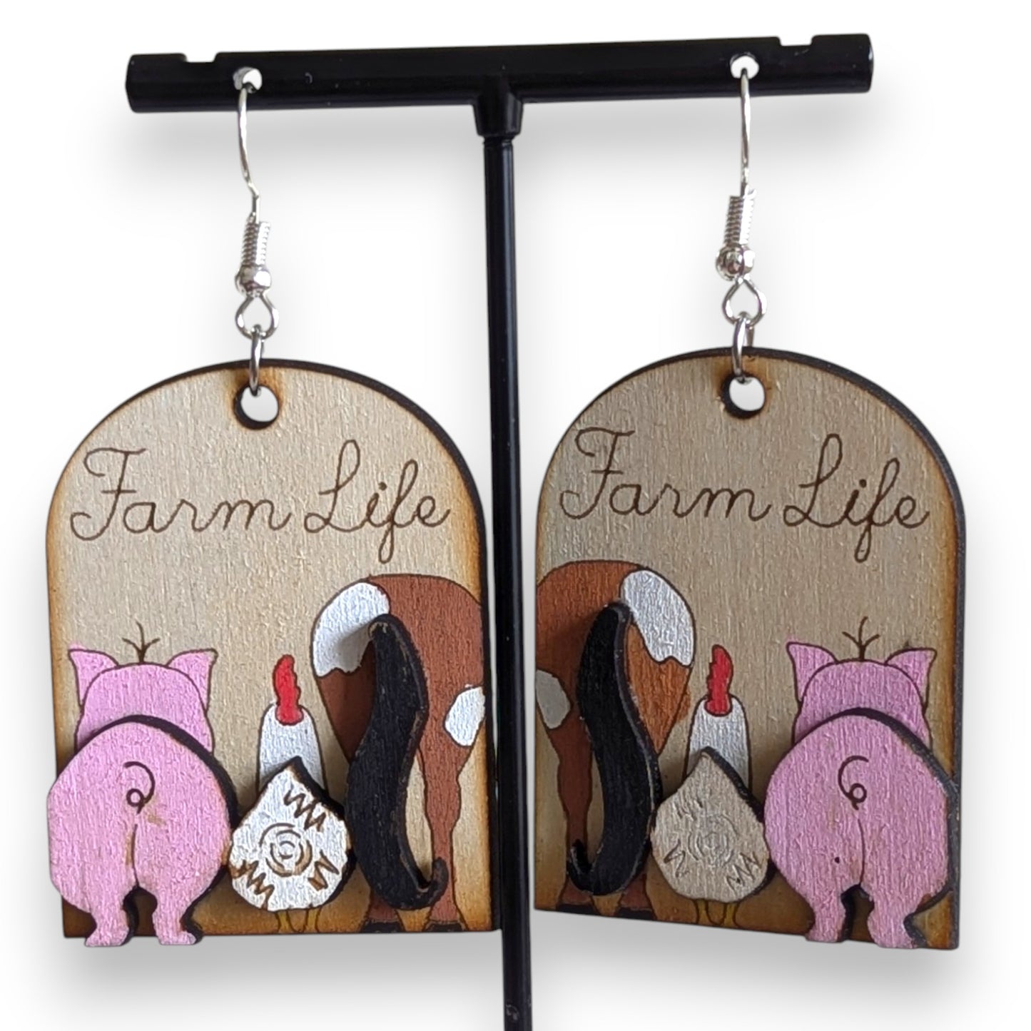 Farm Life Layered Wood Earrings