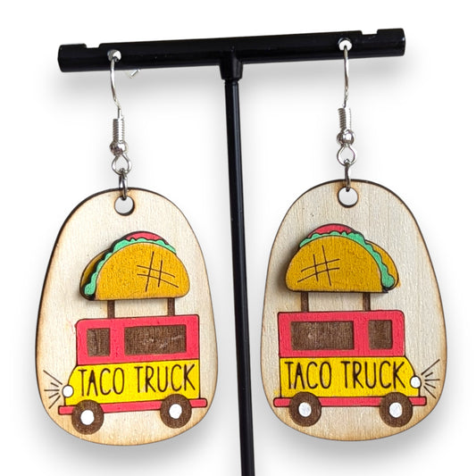 Taco Truck Layered Wood Earrings