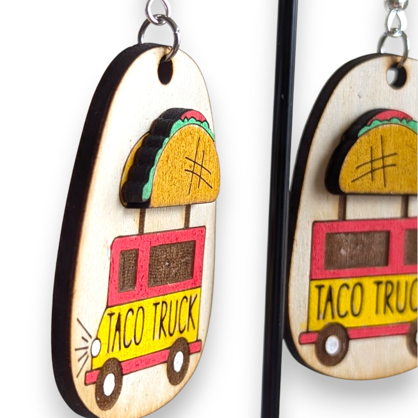 Taco Truck Layered Wood Earrings