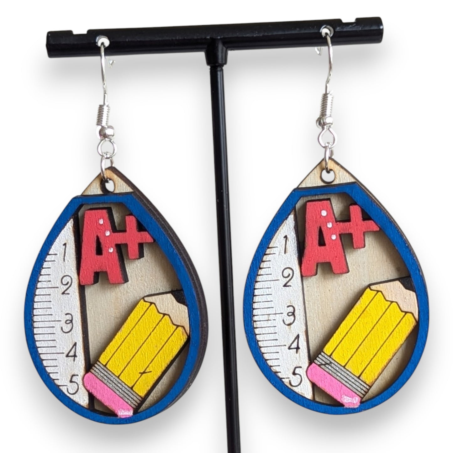 A+ Teacher Layered Wood Earrings