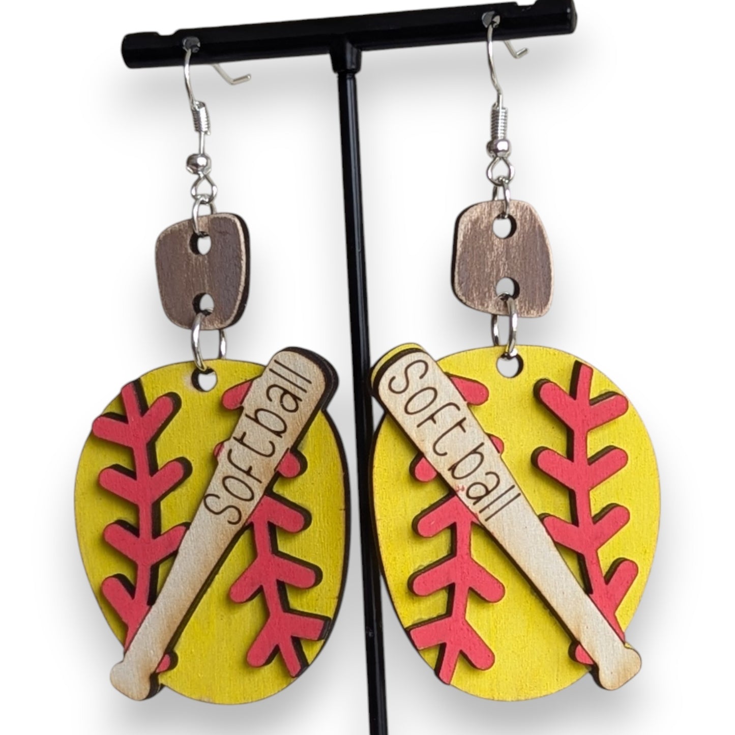 Softball Layered Wood Earrings