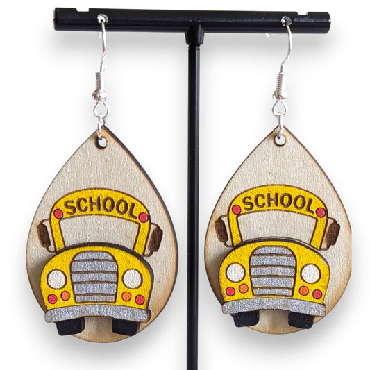 School Bus Layered Wood Earrings