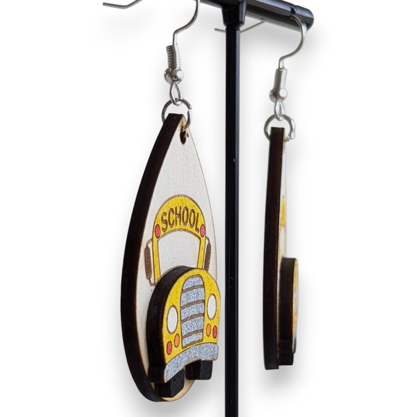School Bus Layered Wood Earrings
