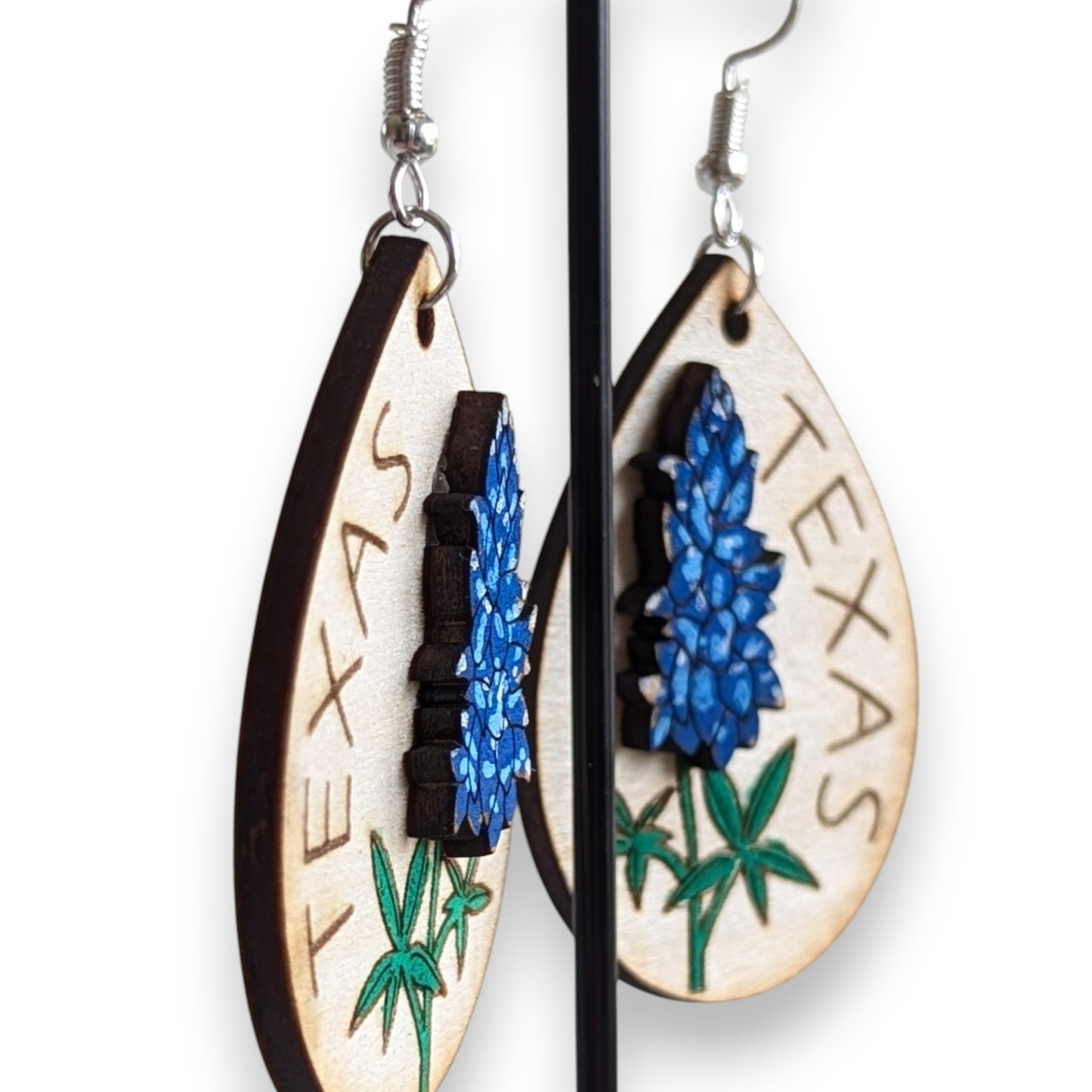 Texas Blue Bonnet Layered Wood Earrings