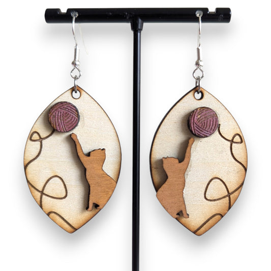 Kitten Layered Wood Earrings