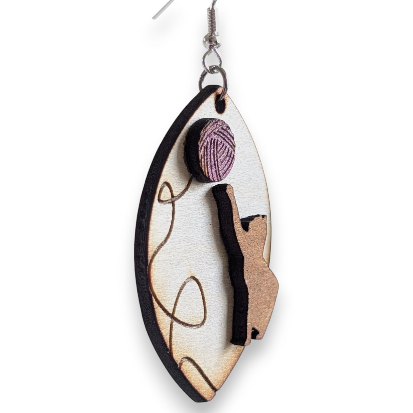 Kitten Layered Wood Earrings
