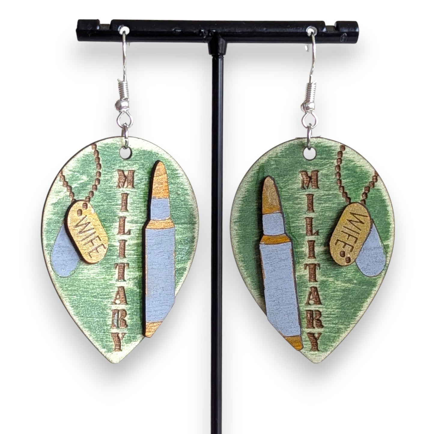 Military Layered Wood Earrings
