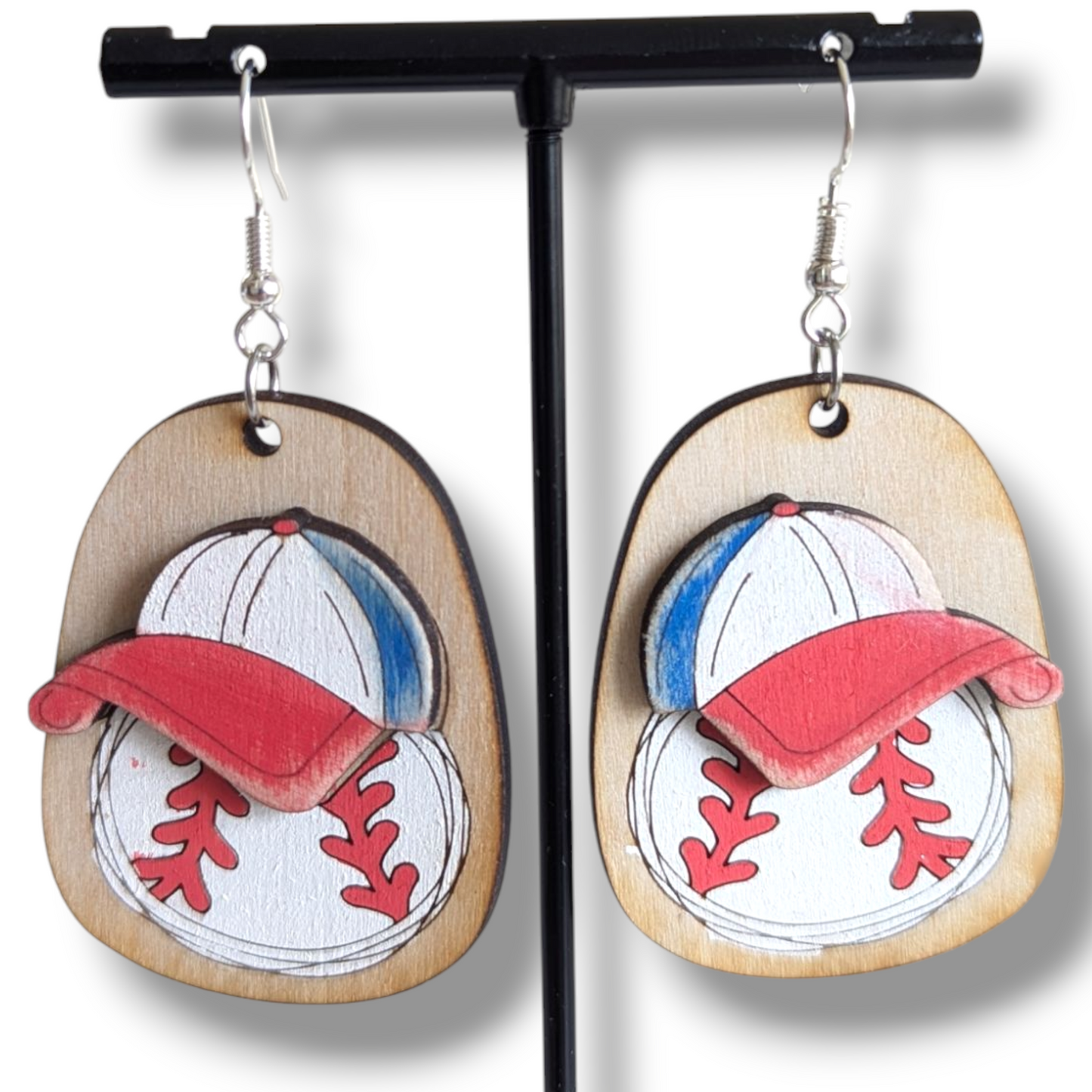 Baseball Hat Layered Wood Earrings