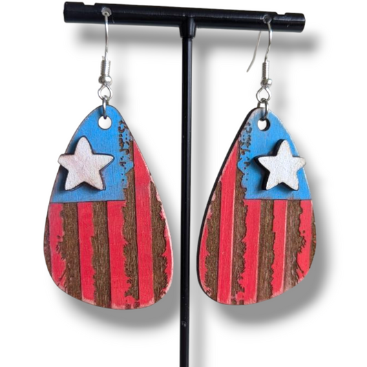 American Flag Layered Wood Earrings