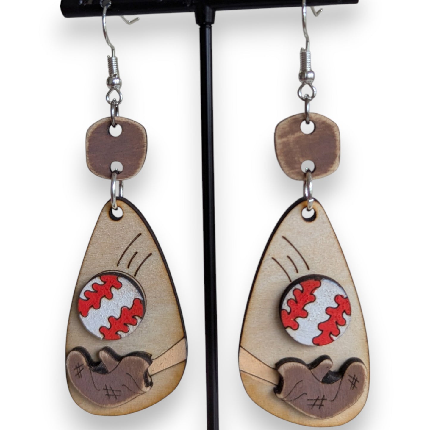 Baseball Glove Layered Wood Earrings
