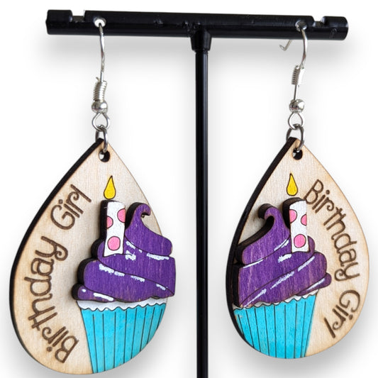 Birthday Girl Layered Wood Earrings