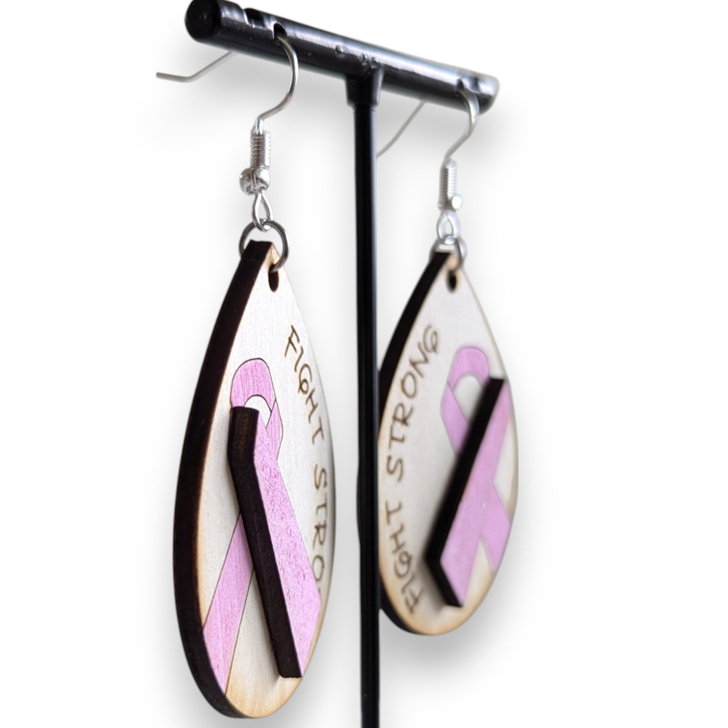 Fight Strong Layered Wood Earrings