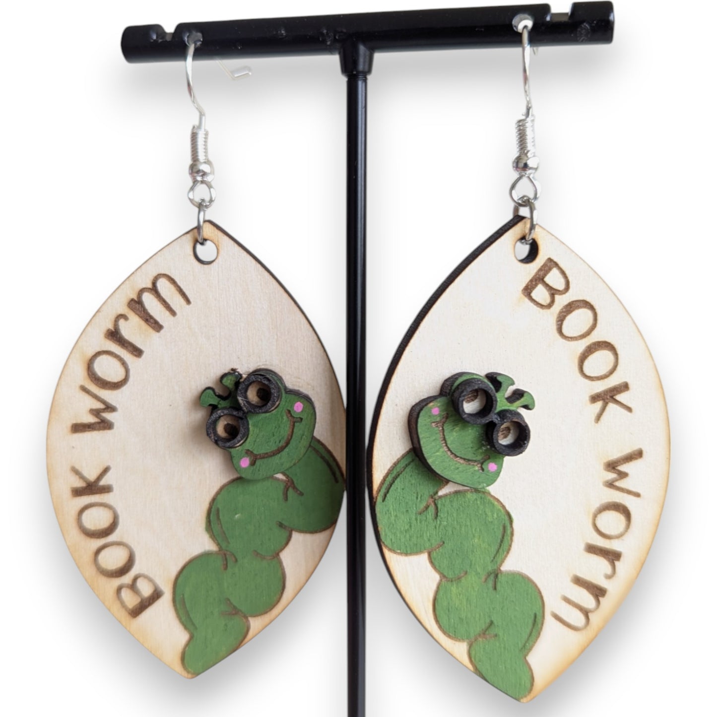 Book Worm Layered Wood Earrings
