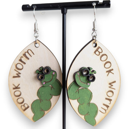Book Worm Layered Wood Earrings