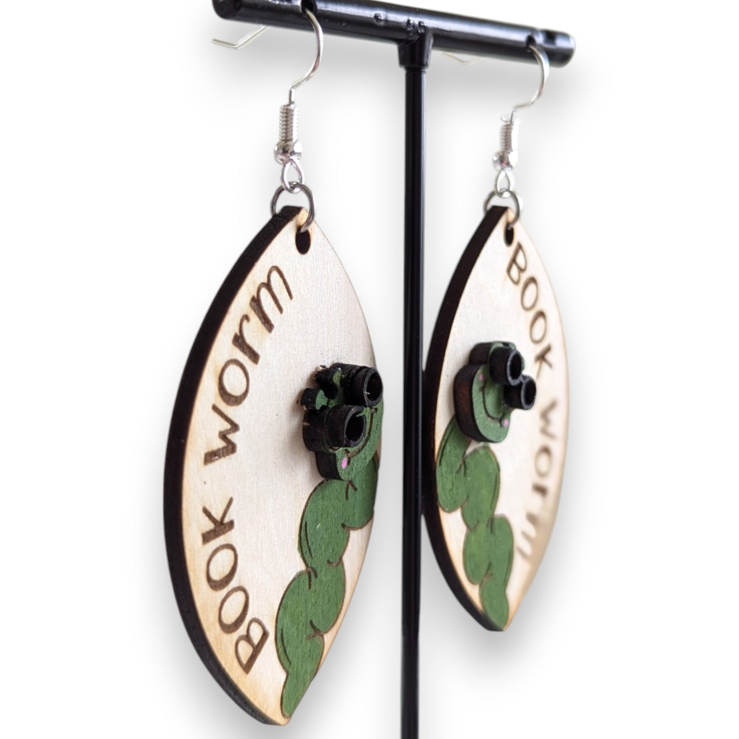 Book Worm Layered Wood Earrings