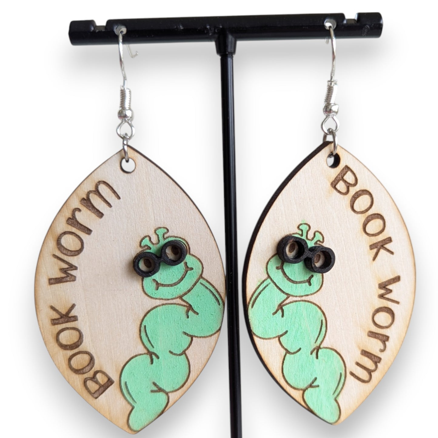 Book Worm Layered Wood Earrings