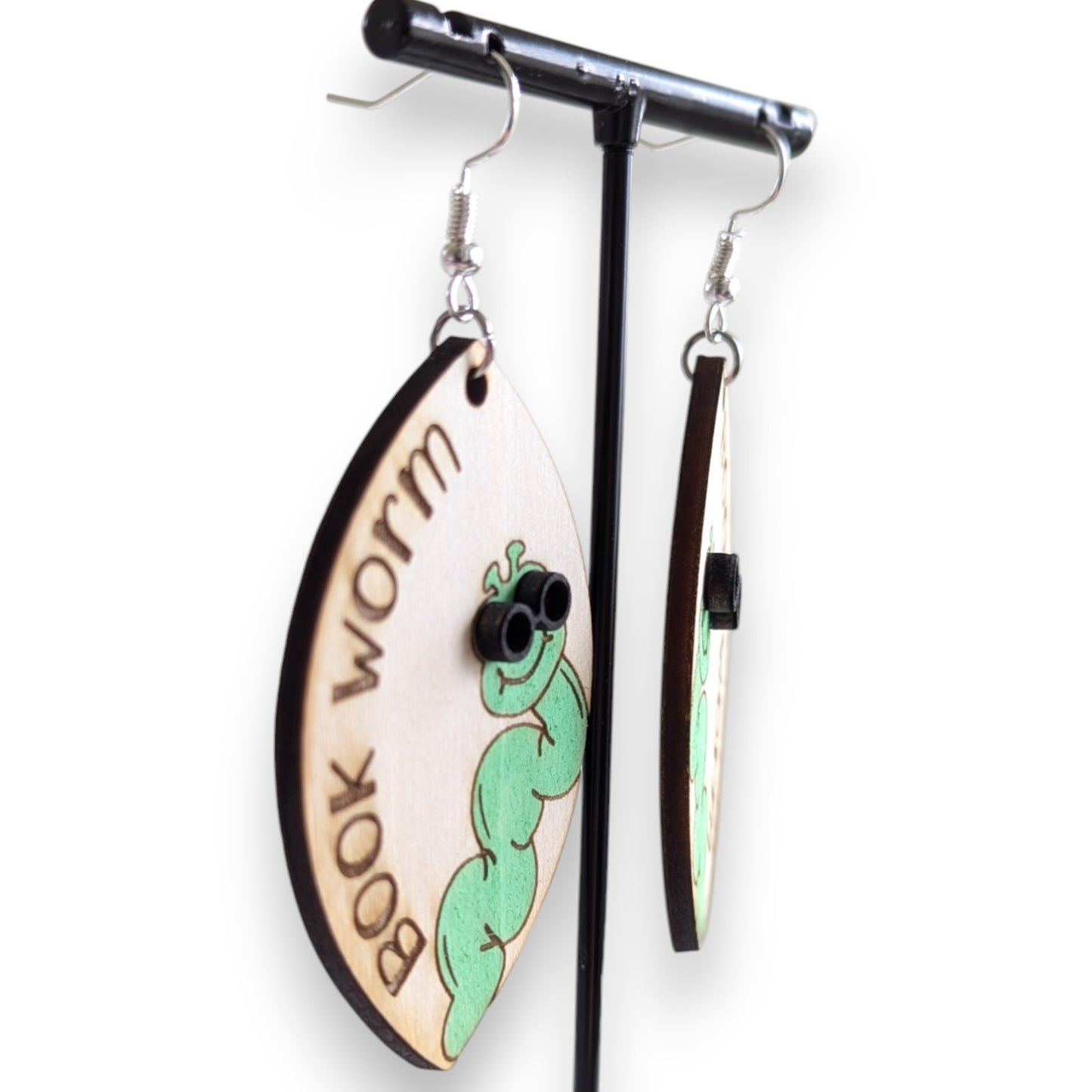 Book Worm Layered Wood Earrings