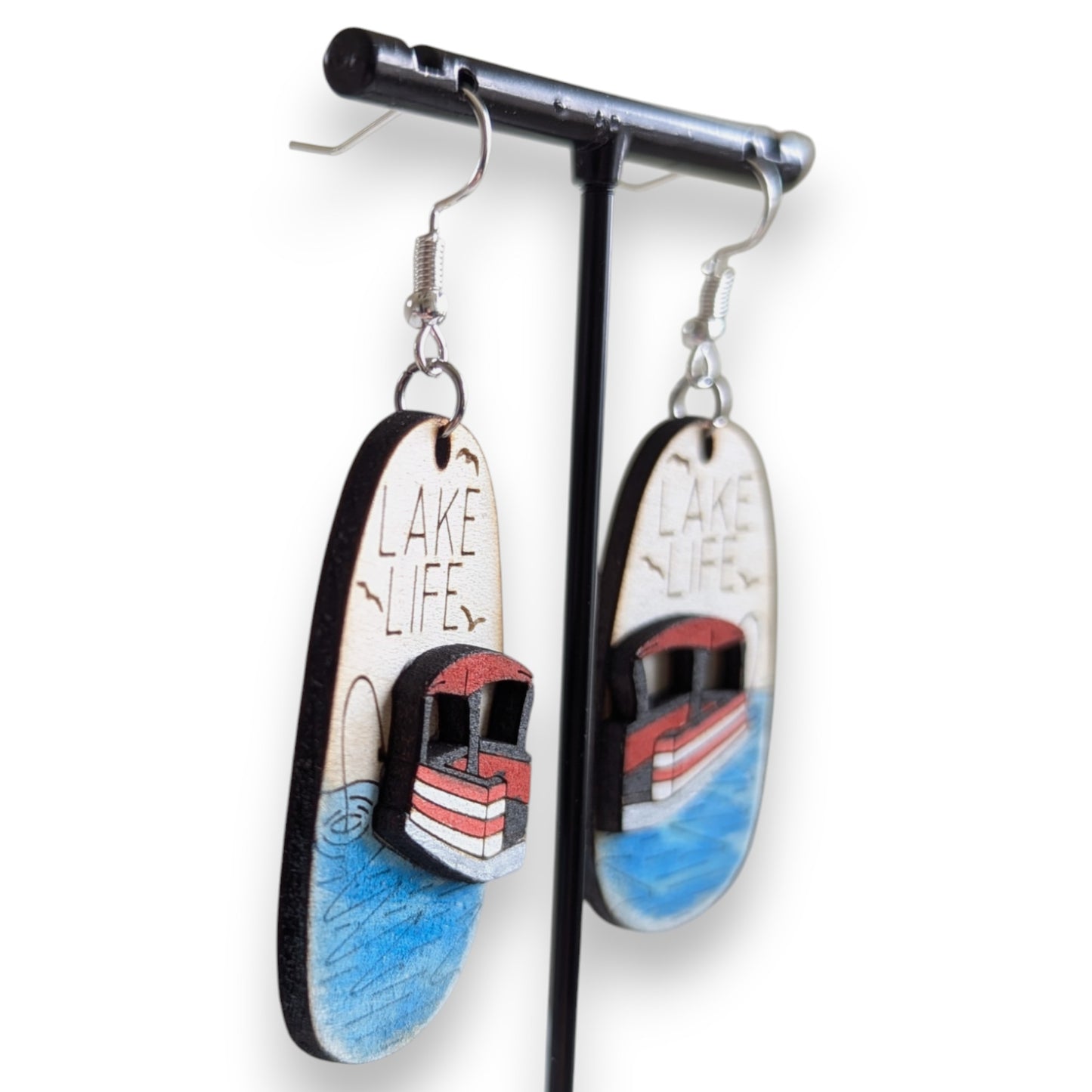 Lake Life Layered Wood Earrings