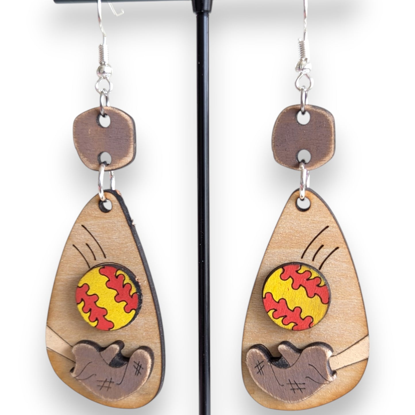 Softball Glove Layered Wood Earrings