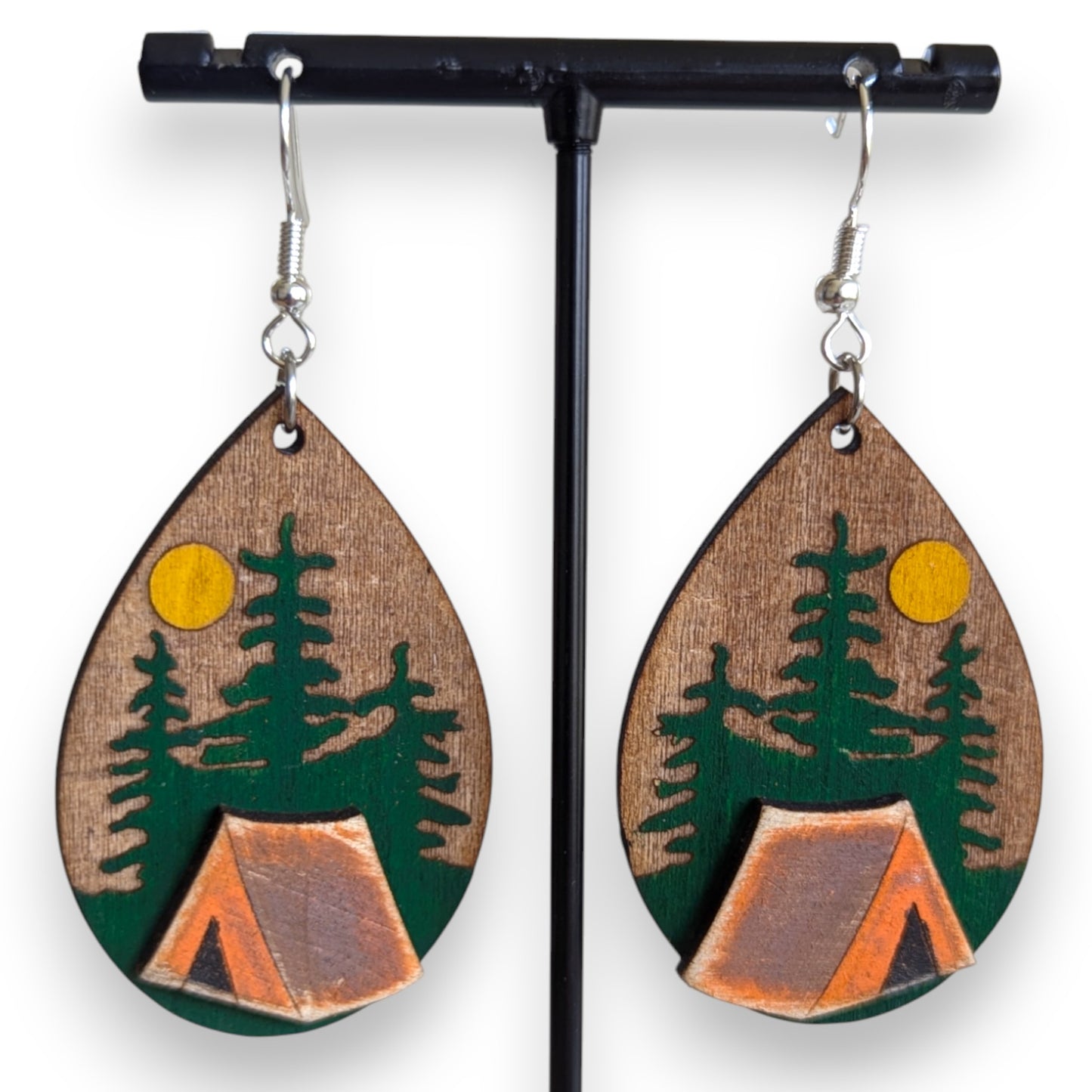 Camping Layered Wood Earrings