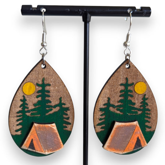 Camping Layered Wood Earrings