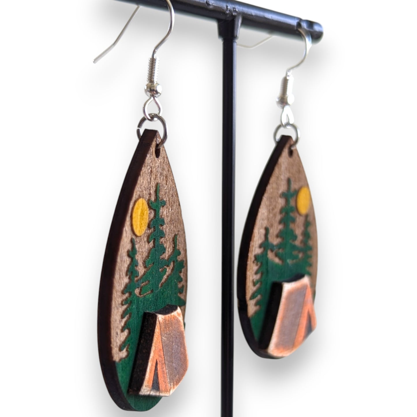 Camping Layered Wood Earrings