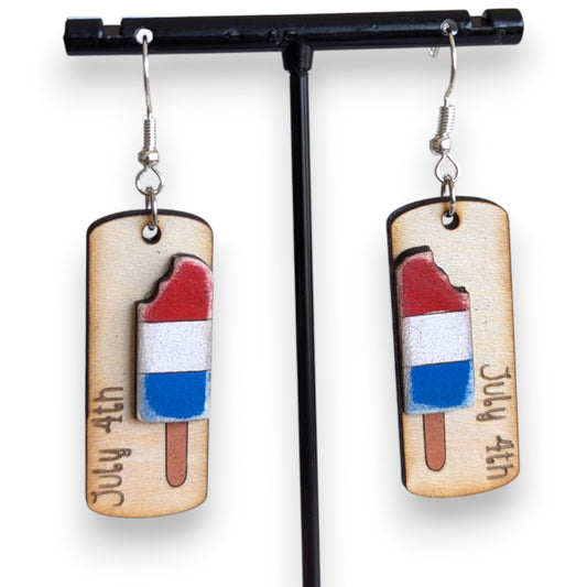 4th of July Popsicle Layered Wood Earrings