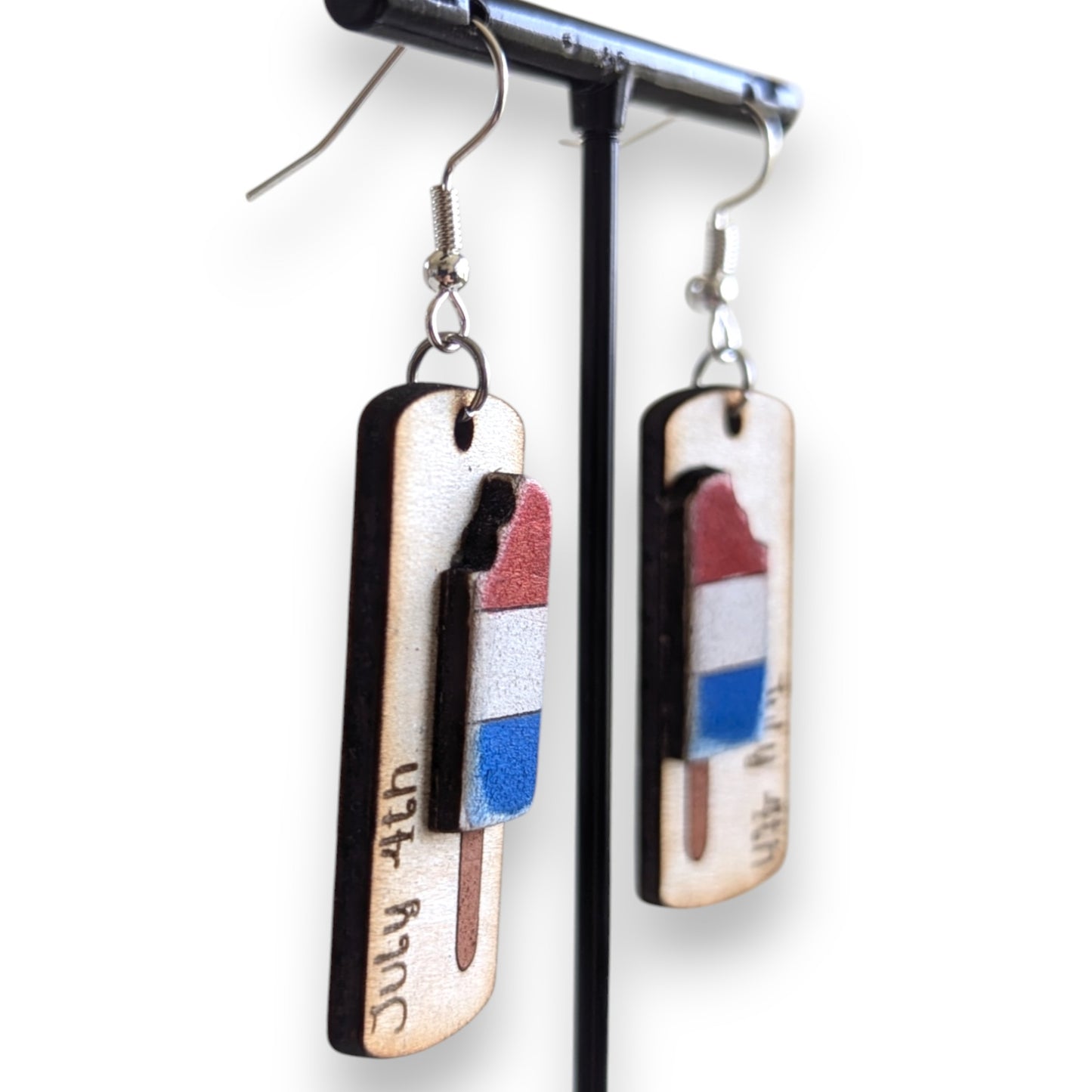 4th of July Popsicle Layered Wood Earrings