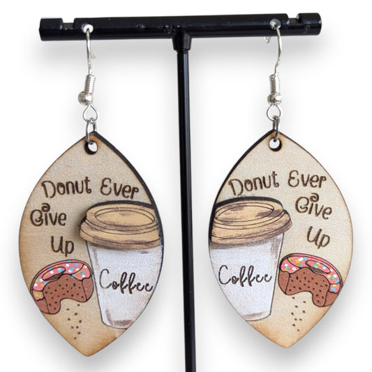 Donut Ever Give Up Layered Wood Earrings