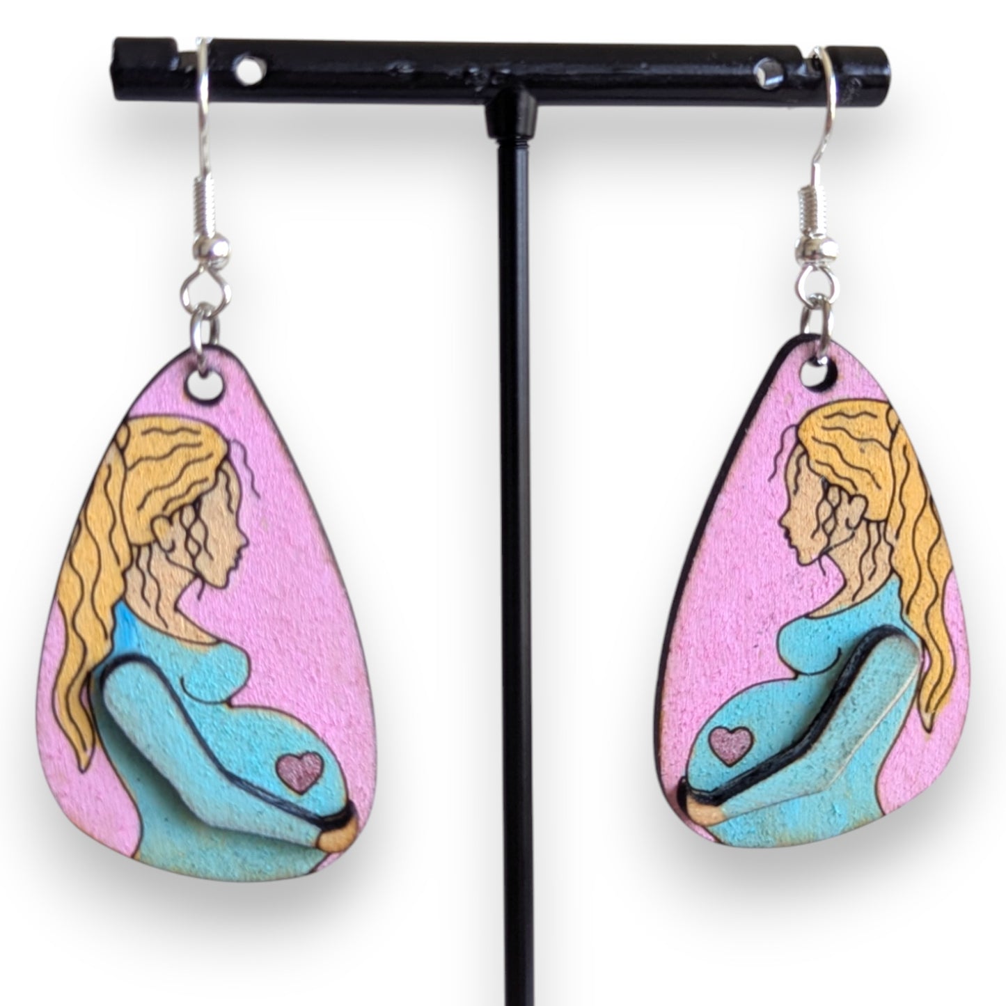 Mommy To Be Layered Wood Earrings