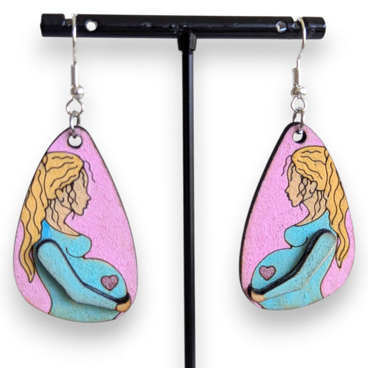 Mommy To Be Layered Wood Earrings