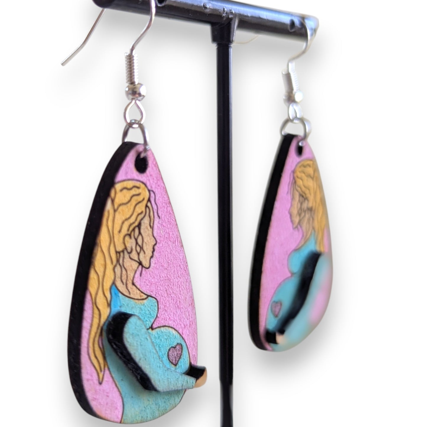 Mommy To Be Layered Wood Earrings