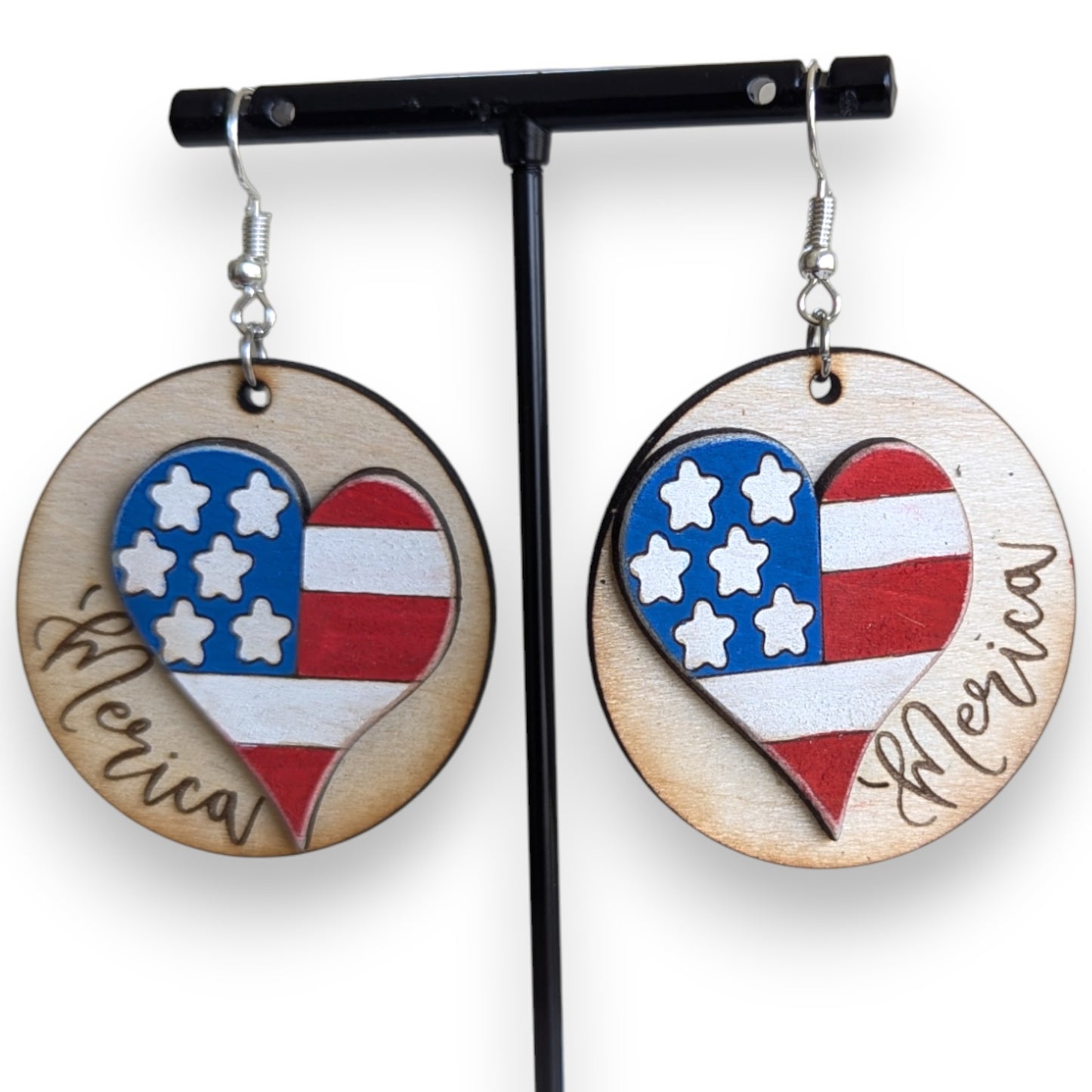 America Layered Wood Earrings
