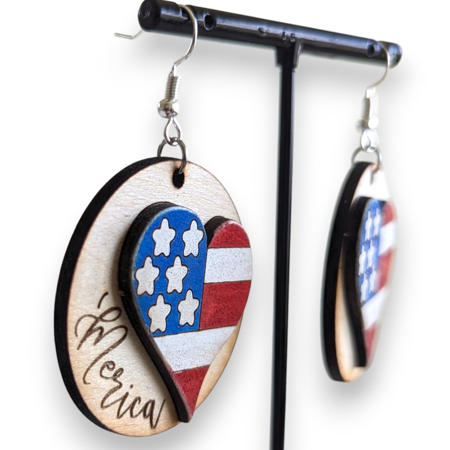 America Layered Wood Earrings
