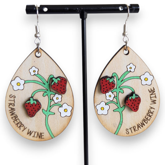 Strawberry Wine Layered Wood Earrings