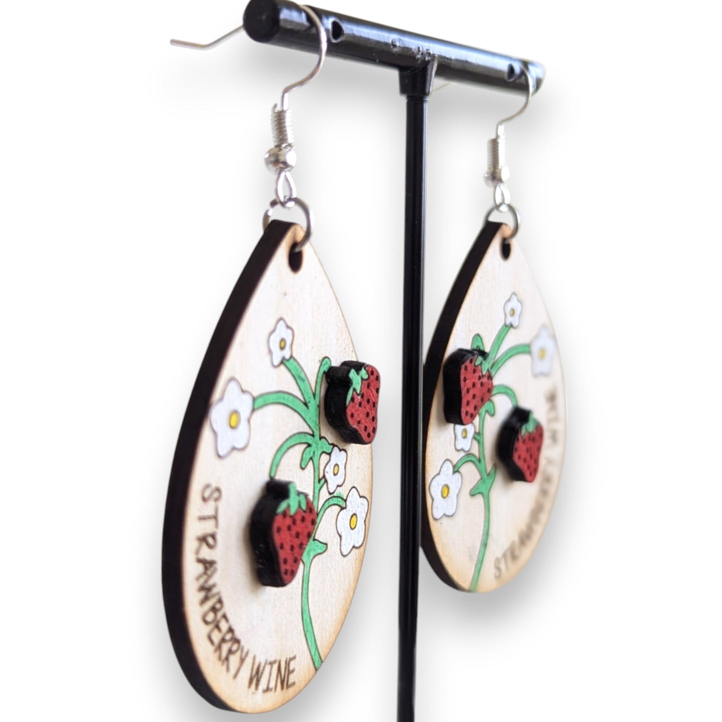 Strawberry Wine Layered Wood Earrings