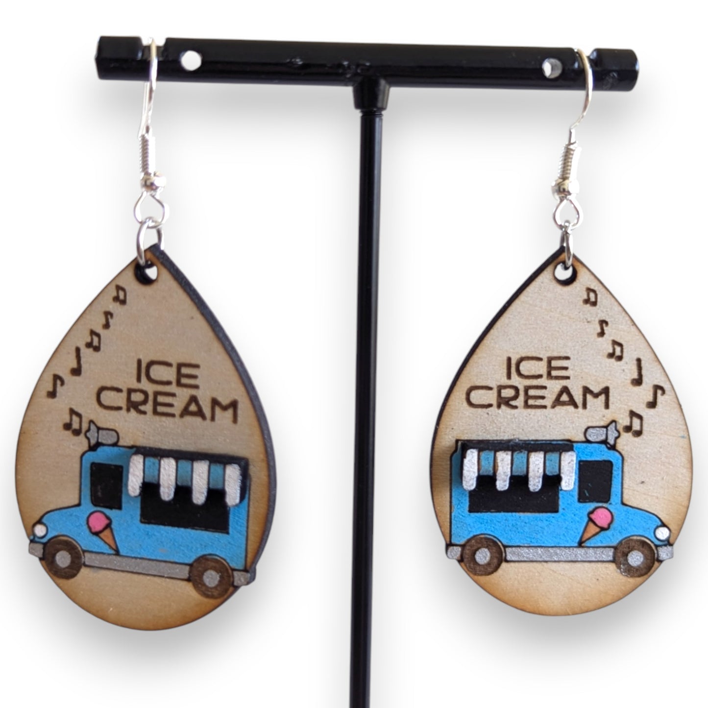 Ice Cream Truck Layered Wood Earrings