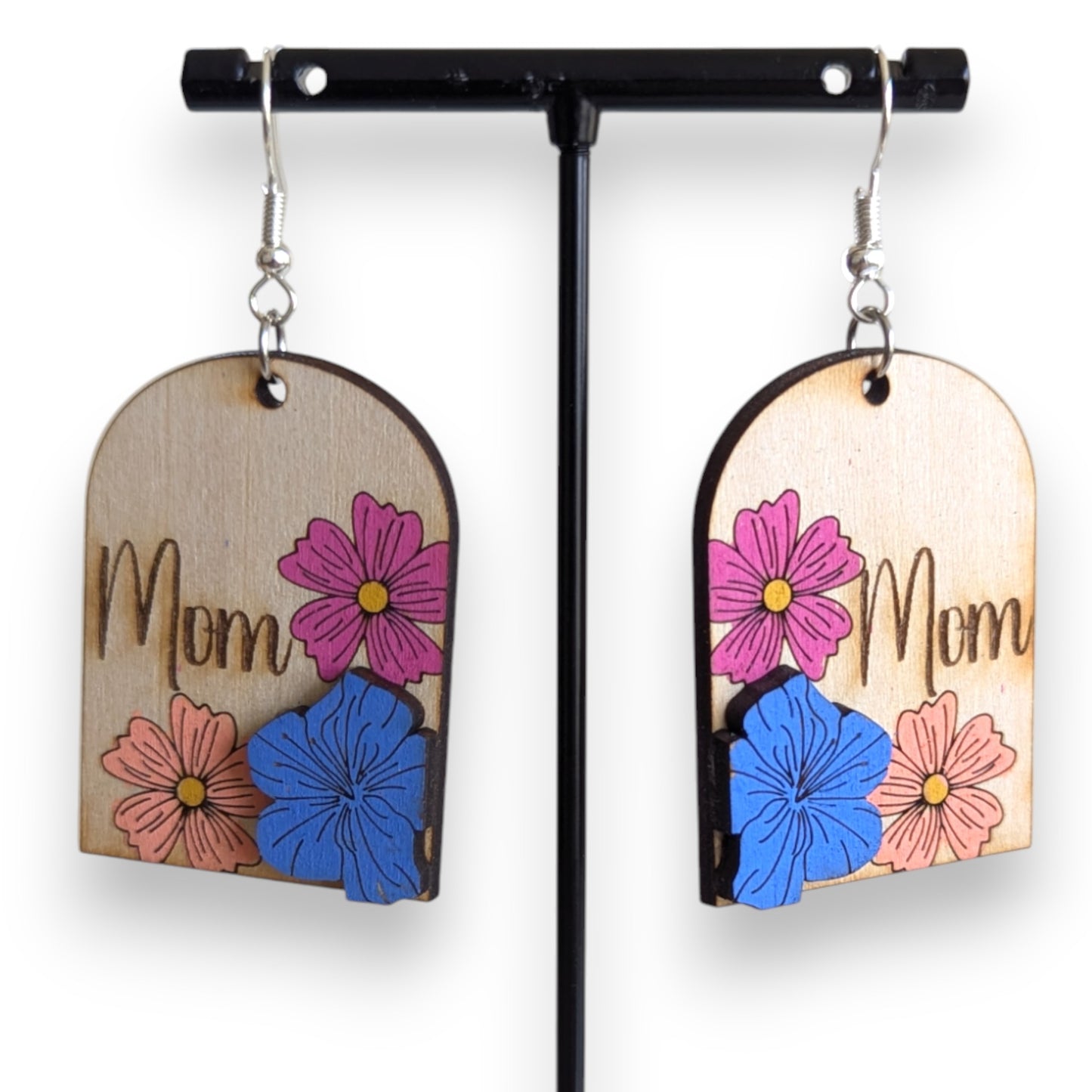 Flower Mom Layered Wood Earrings