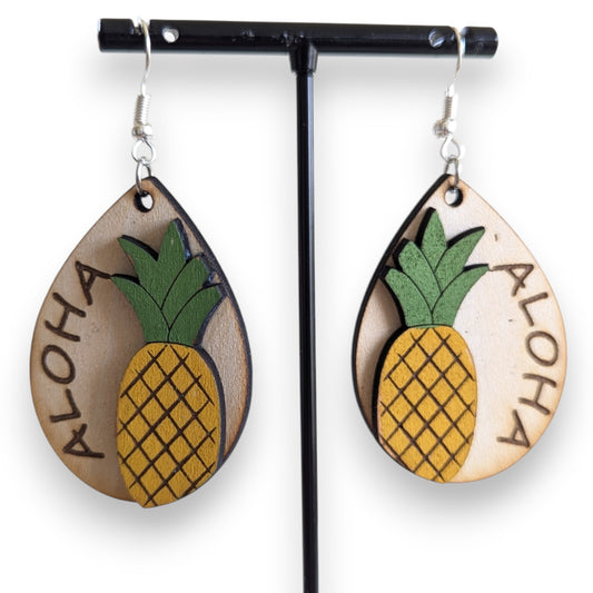 Aloha Pineapple Layered Wood Earrings