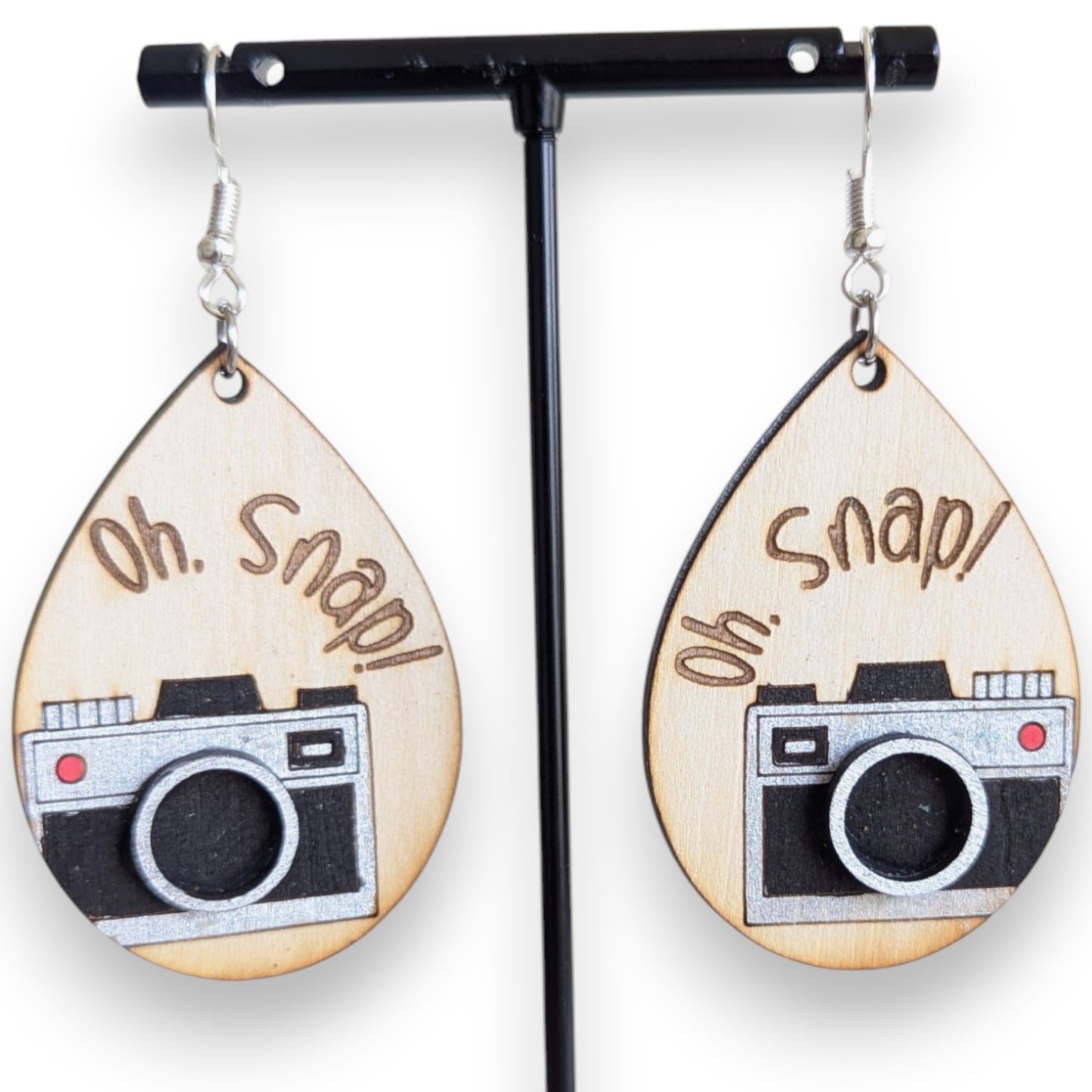 Oh Snap! Camera Layered Wood Earrings