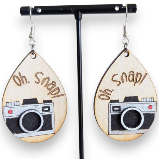 Oh Snap! Camera Layered Wood Earrings