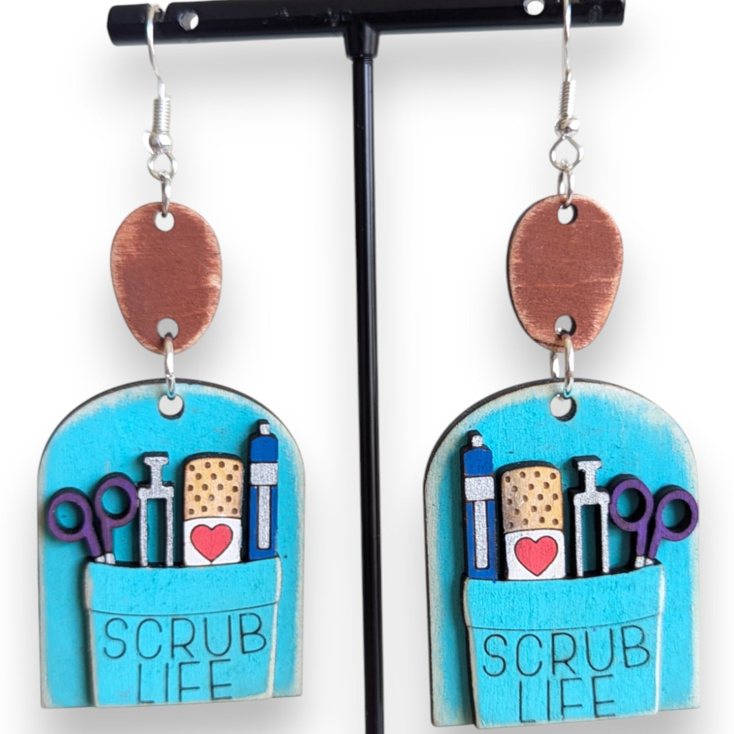 Scrub Life Layered Wood Earrings