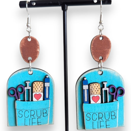 Scrub Life Layered Wood Earrings